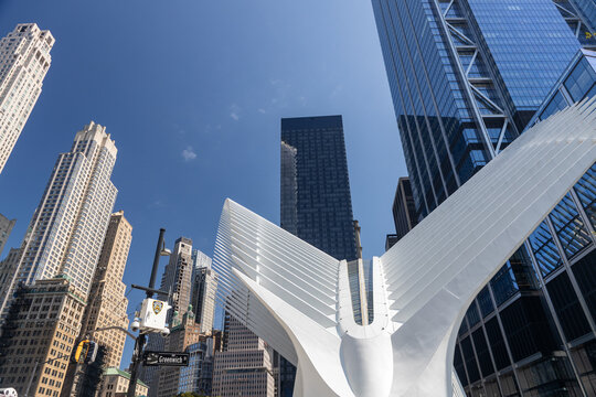 View of trade center in New York City, USA.
