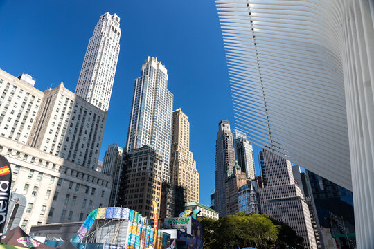 View of trade center in New York City, USA.
