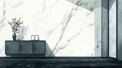 Modern Minimalist Interior with Marble Wall