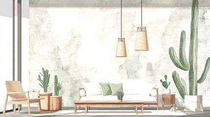 Modern Cactus Living Room Interior Design