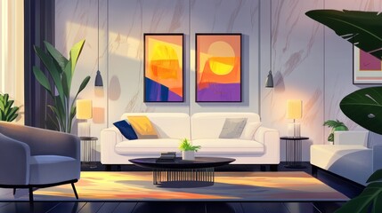 Modern living room interior design illustration