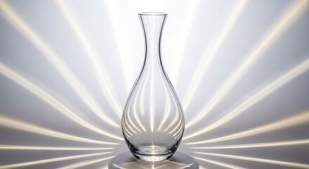 Glass carafe on radiant background with luminous glowing rays effect