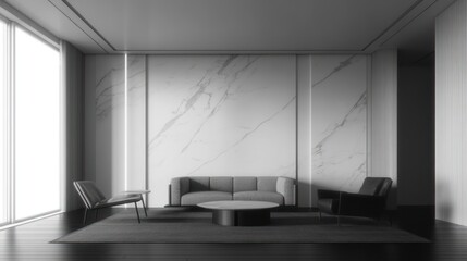 Modern minimalist living room interior with marble wall