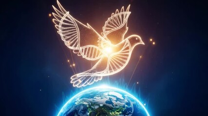 Glowing DNA dove above Earth in digital art style - Powered by Adobe