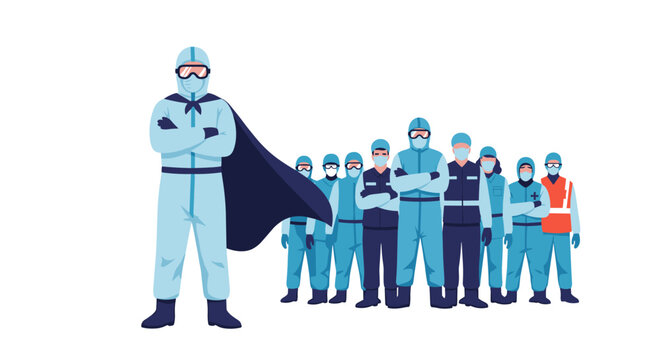Healthcare heroes in protective gear stand together united against illness.