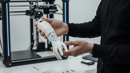 Designer Holding a Custom 3D Printed Prosthetic Limb