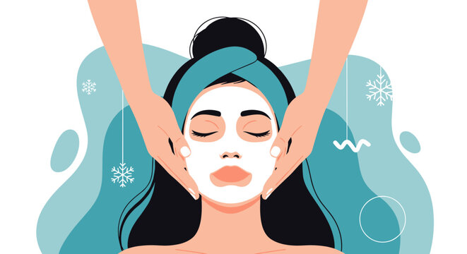 A woman receives a soothing facial mask treatment for her skin during winter.