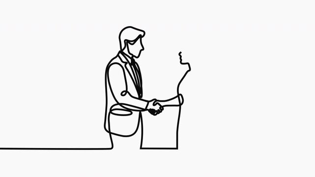 Animated self drawing of  Handshake of two businessmen, partnership concept, Shaking hands to seal a deal. Video illustration business deal activity in simple linear style vector design concept.