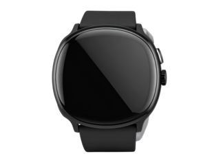 Modern Smart Watch with Black Silicone Strap, Front Display View, isolated on transparent background 