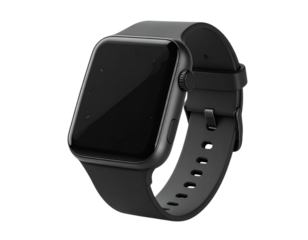 Modern Smart Watch with Black Silicone Strap, Front Display View, isolated on transparent background