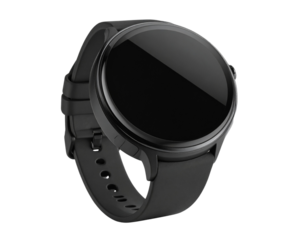 Modern Smart Watch with Black Silicone Strap, Front Display View, isolated on transparent background 