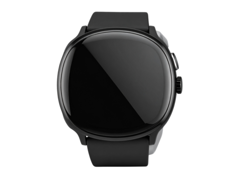 Modern Smart Watch with Black Silicone Strap, Front Display View, isolated on transparent background 