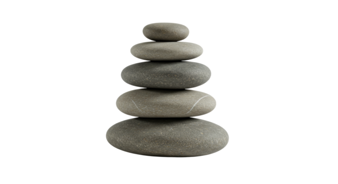 Stack of smooth gray balancing stones isolated on black background, perfect for wellness and meditation themes
