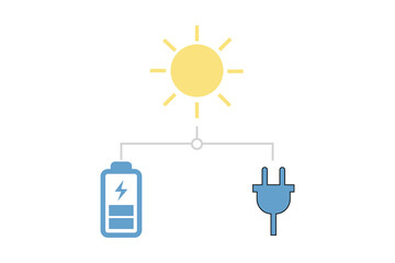 Vector art of solar energy charging battery and powering electrical plug, concept of renewable energy and storage