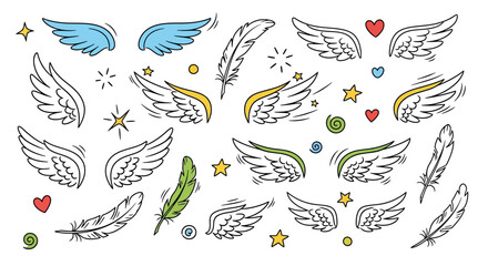 Cartoon illustration of wings and feathers