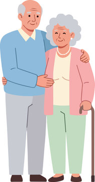  Flat vector illustration of a happy elderly couple standing together
