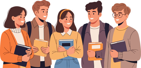 Group of young students talking and smiling together