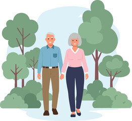 Senior couple walking together in the park