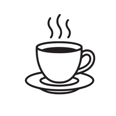 Simple line art illustration of a steaming cup of coffee on a saucer