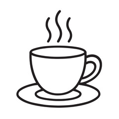 Simple line drawing of a steaming cup of coffee on a saucer
