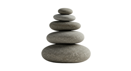Stacked smooth gray stones balanced in ascending order against a black background, symbolizing balance and tranquility, perfect for wellness or meditation themes