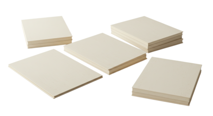 Stacks of blank beige sticky notes isolated on white background, perfect for office or organizational use