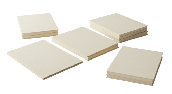 Stacks of blank beige sticky notes isolated on white background, perfect for office or organizational use