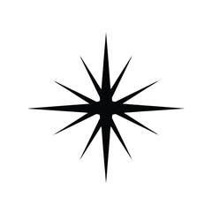 Fototapeta premium A striking black silhouette of a starburst or compass rose design isolated on white background