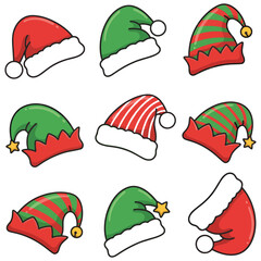 Christmas Hat Vector Set: Santa & Elf Cap Clip Art