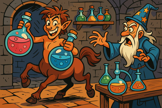 Oversized lab stealing vector potion mischievous centaur bottles icon s prankster