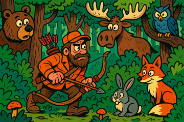 Animals dense full through hunter oversized vector hunt icon comic forest