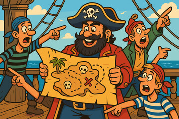 Points adventure holding treasure while icon crew vector pirate map giant