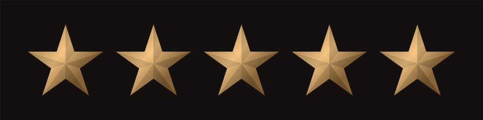 3D golden five star icon on black background