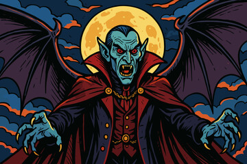 Sky vampire icon ascendant brightly wings spreading lord across vector moon