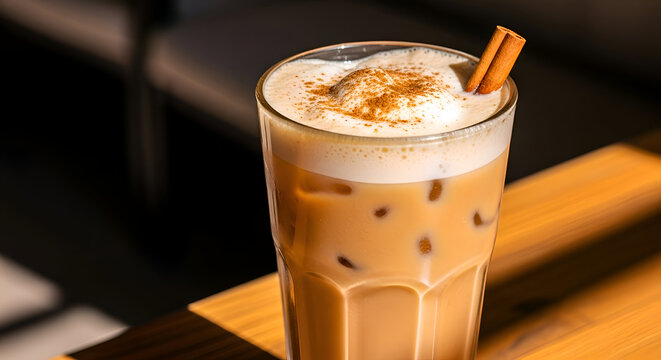 Invigorating Iced Coffee Concoction Artfully Adorned with Spices and Aromatic Cinnamon