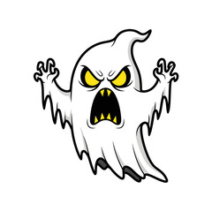 Scary white ghost character with spooky expression and wide open mouth ready to haunt halloween season spooky spirits isolated on white background