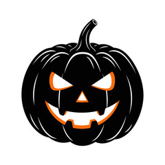 Spooky black halloween jack-o-lantern with glowing orange eyes and mouth scary festive autumn celebration symbol isolated on white background