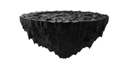 Textured abstract land formation hovers against the low resolution transparent photoroom digital