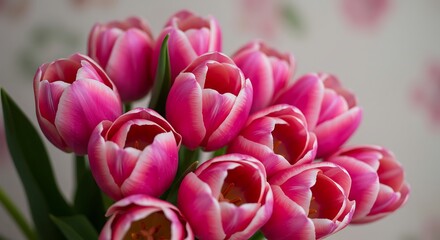 Vibrant pink tulips a close up view of blooming flowers in soft light
