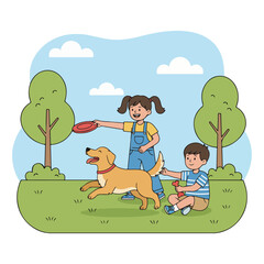 Kids Playing with Dog