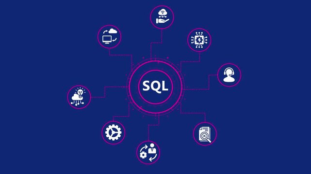 SQL Database Technology Concept with Digital Network and Business Icons information,&ldquo;futuristic data technology and global network innovation background.