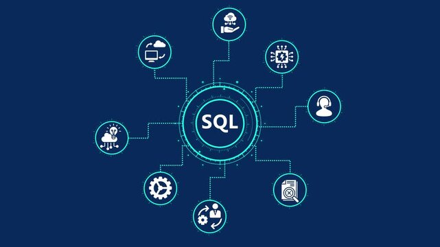 SQL Database Technology Concept with Digital Network and Business Icons information,&ldquo;futuristic data technology and global network innovation background.