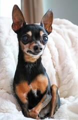 Pražský krysařík dog with child hand on blanket