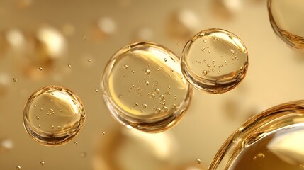Molecular structure, golden. golden air bubbles floating in water. abstract background. Abstract background with bokeh effect.
