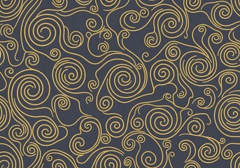 Elegant swirly pattern golden curls on dark background backdrop design