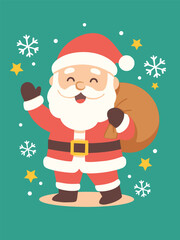 Happy Santa with Gift Bag, Cute Santa Claus Illustration