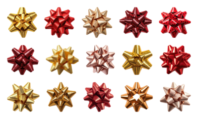 PNG Colorful decorative gift bows, element set on transparent background