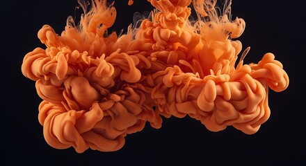 Dynamic orange pigment plume dispersing underwater, dark backdrop art