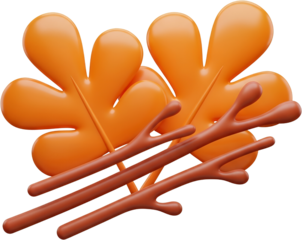 Stylized orange oak leaves with brown twigs 3D render on transparent background Autumn Fall Nature Season Autumnal Plant Branch Autumn leaves Fall foliage