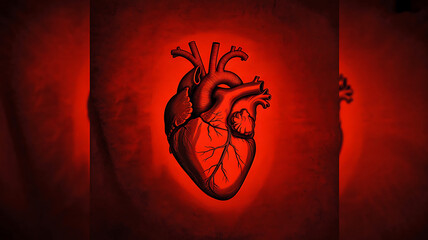 Dramatic anatomical heart illustration glowing with intense passion and life force, perfect for medical or emotional themes